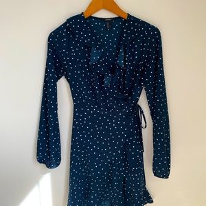 ✨Forever 21 Navy + White Polka Dot Wrap Dress✨